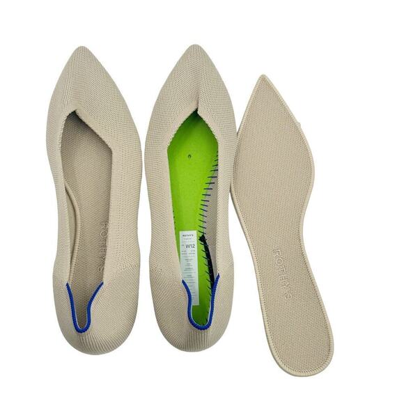 Rothy's The Point Toe Ballet Flat Slip-On Comfortable Ecru Beige Size W12 NWOB - Picture 7 of 11